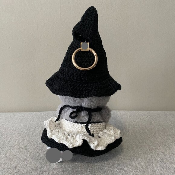 Handmade Crochet Halloween Black White Witch Outfit for 17cm Doll 2-Piece Set - Picture 3 of 8